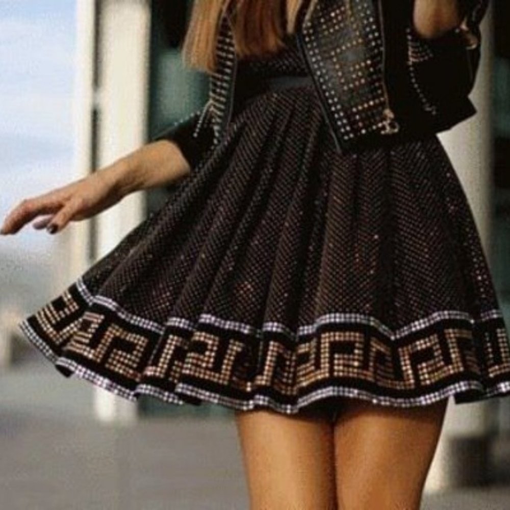 RARE Versace x H&M Studded Pleated Mini Black Skirt